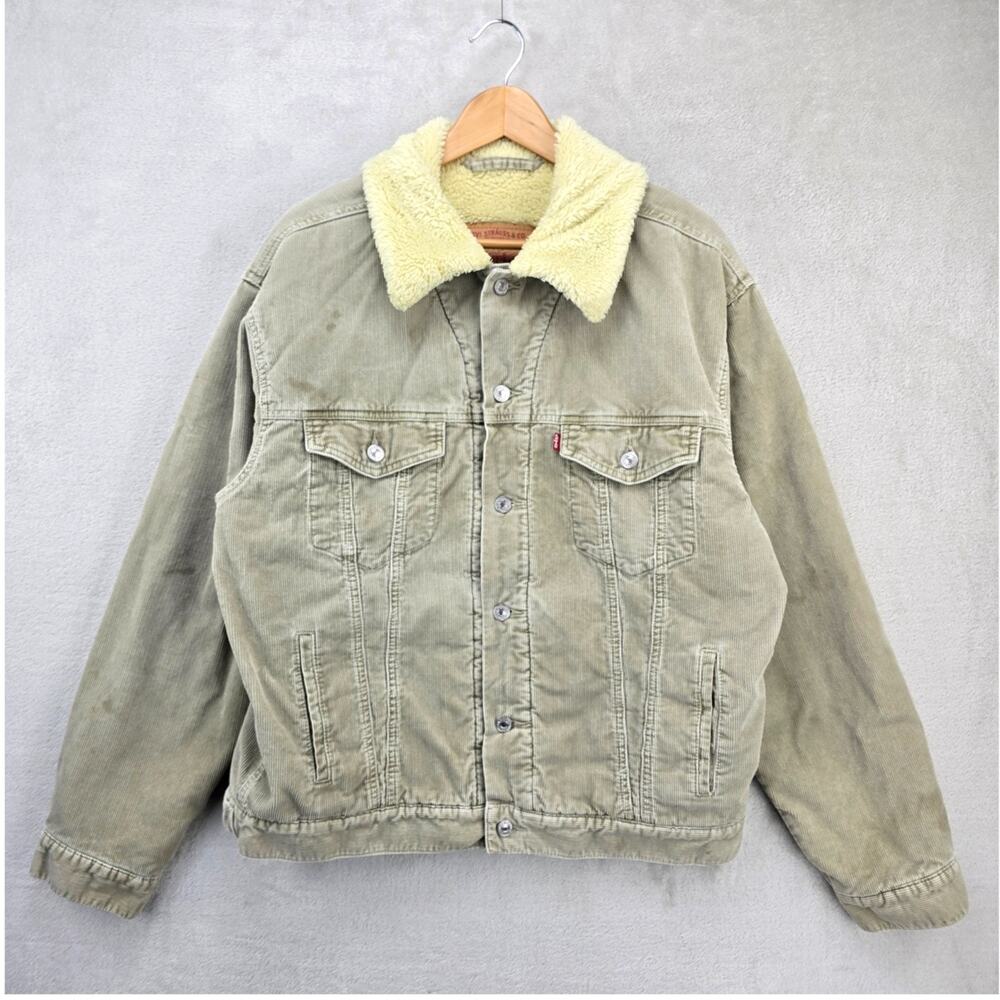Vintage Levis Corduroy Sherpa Lined Trucker Jacket Large Beige 70520 Y2K - Picture 1 of 14